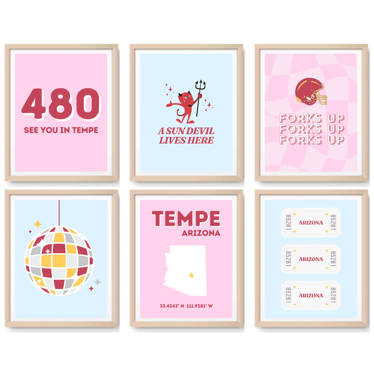 Arizona State inspired Digital Prints - Set of 6