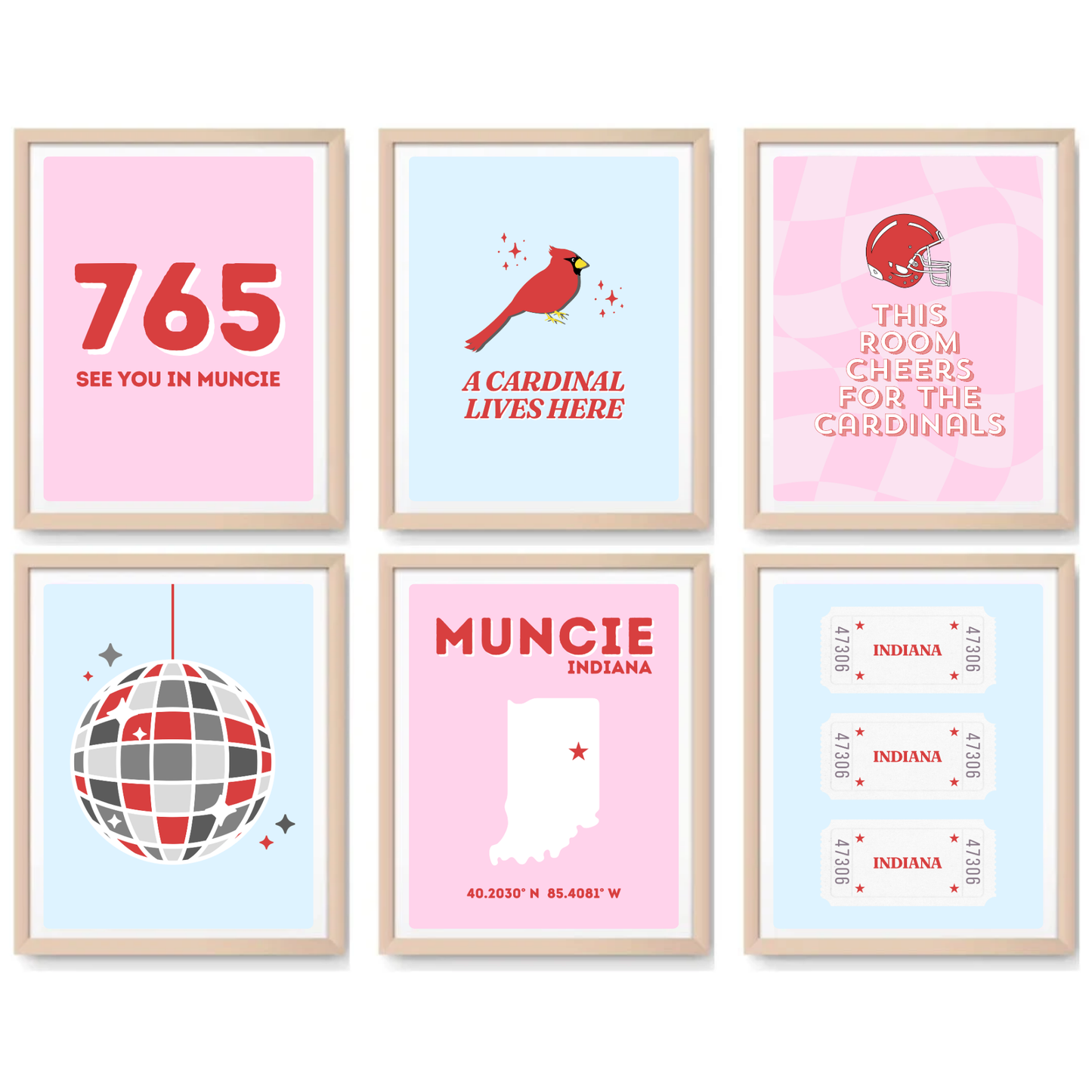 Ball State inspired Digital Prints - Set of 6