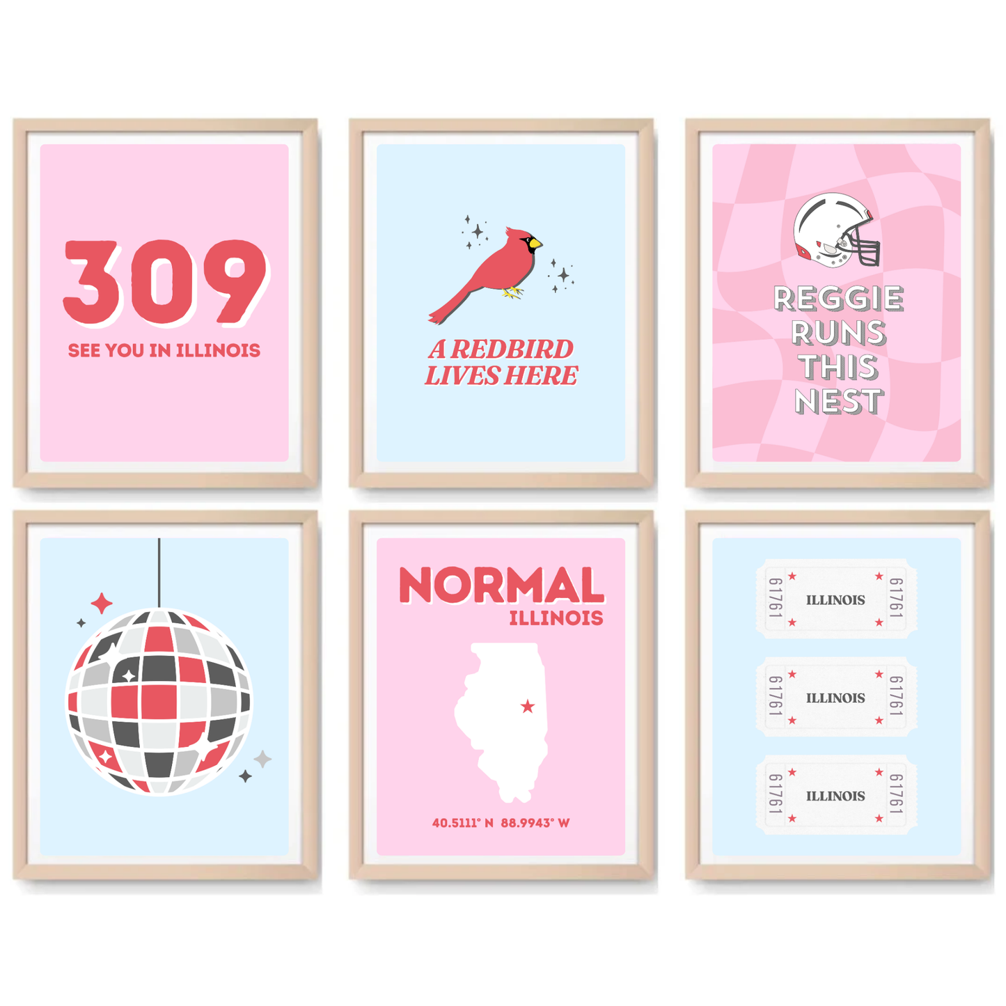 Illinois State inspired Digital Prints - Set of 6