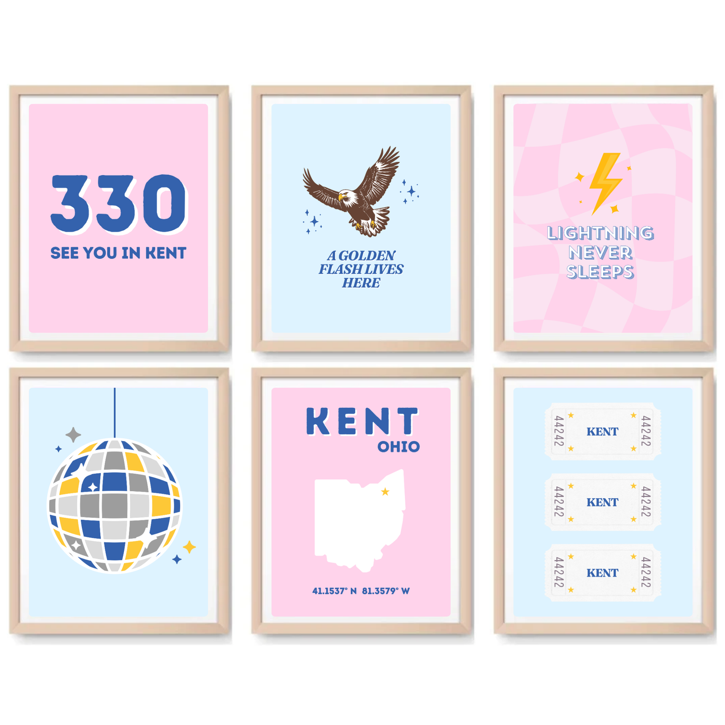Kent State inspired Digital Prints - Set of 6
