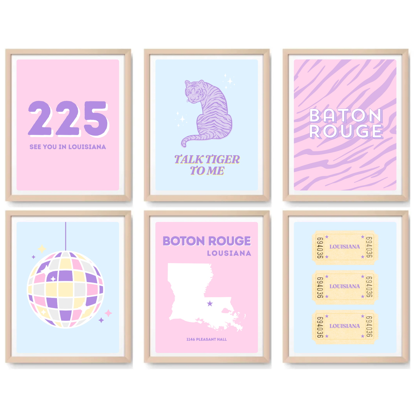 LSU Inspired Digital Prints - Set of 6