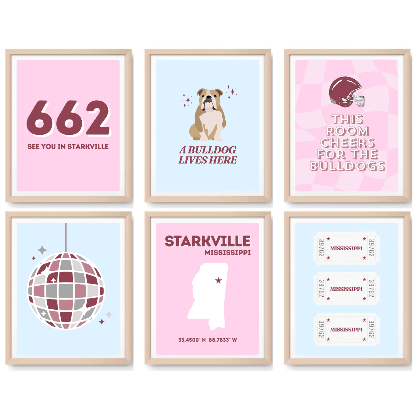 Mississippi State inspired Digital Prints - Set of 6
