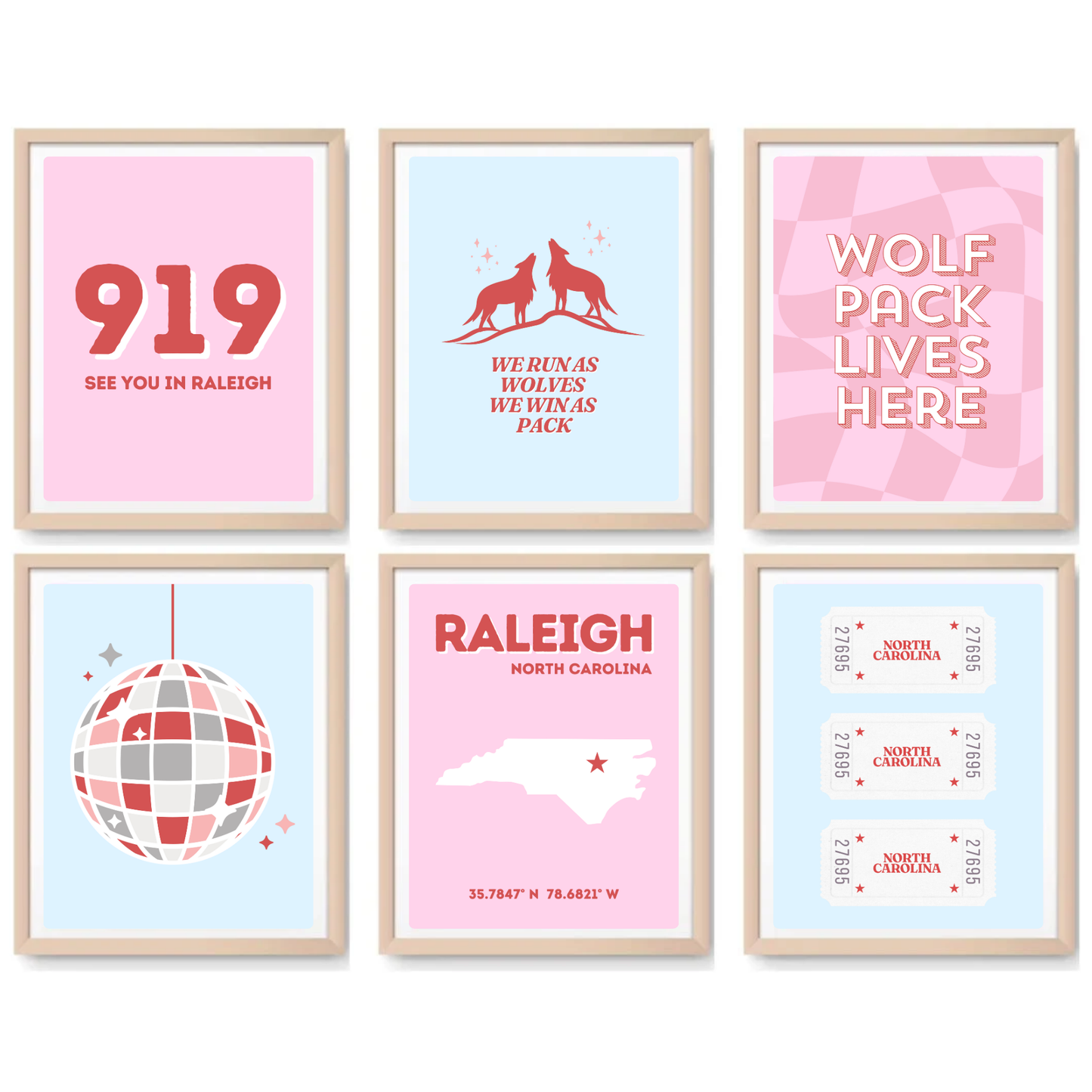 NC State inspired Digital Prints - Set of 6
