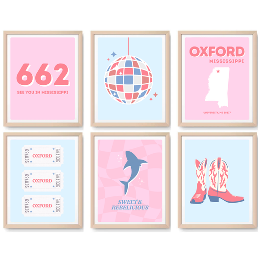 Ole Miss Inspired Digital Prints - Set of 6