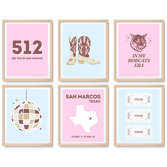 Texas State inspired Digital Prints - Set of 6