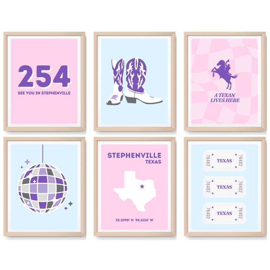 Tarleton State inspired Digital Prints - Set of 6