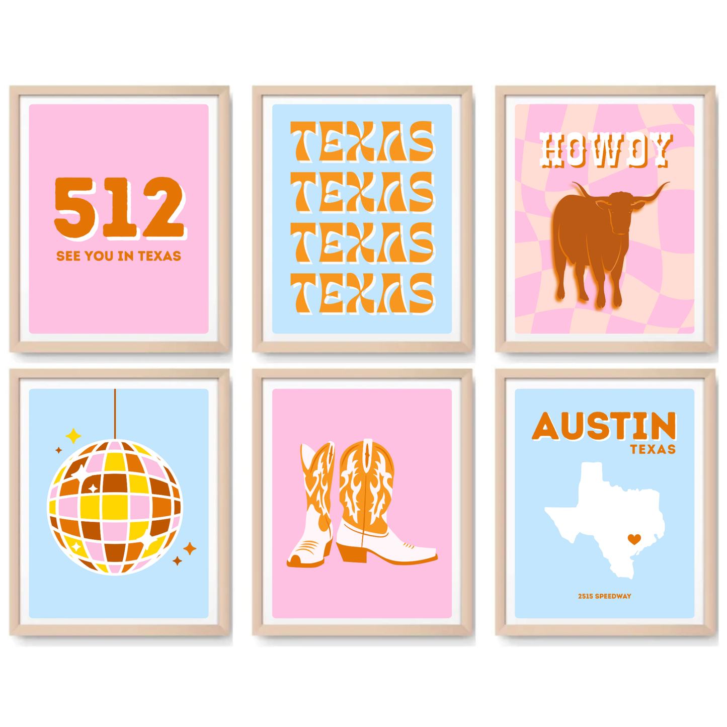 UT Austin Inspired Digital Prints - Set of 6