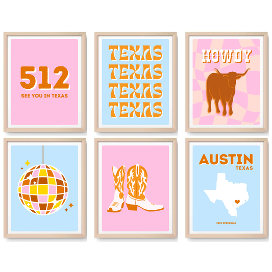 UT Austin Inspired Digital Prints - Set of 6