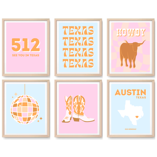UT Austin Inspired Digital Prints - Set of 6