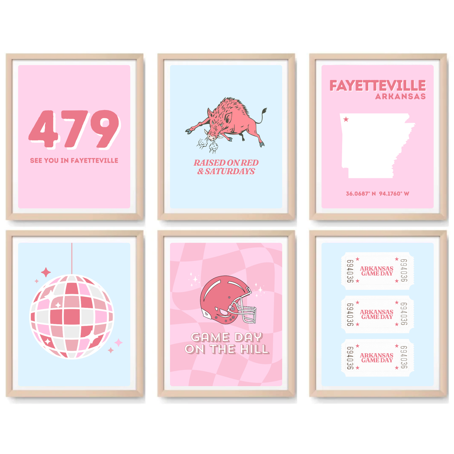 UARK inspired Digital Prints - Set of 6