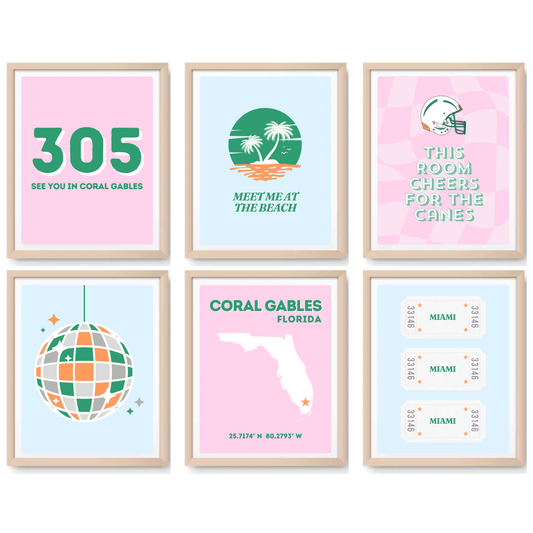 U Miami inspired Digital Prints - Set of 6