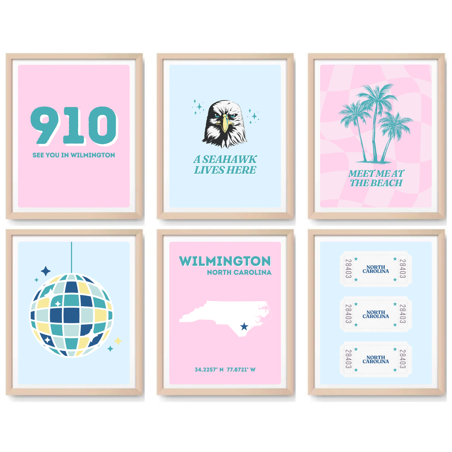 UNC Wilmington inspired Digital Prints - Set of 6
