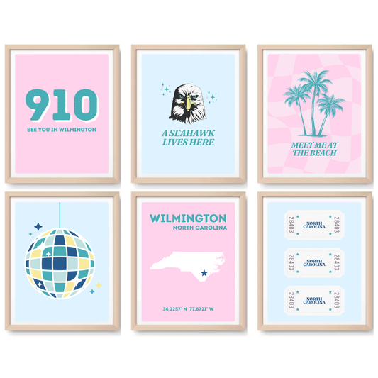 UNC Wilmington inspired Digital Prints - Set of 6