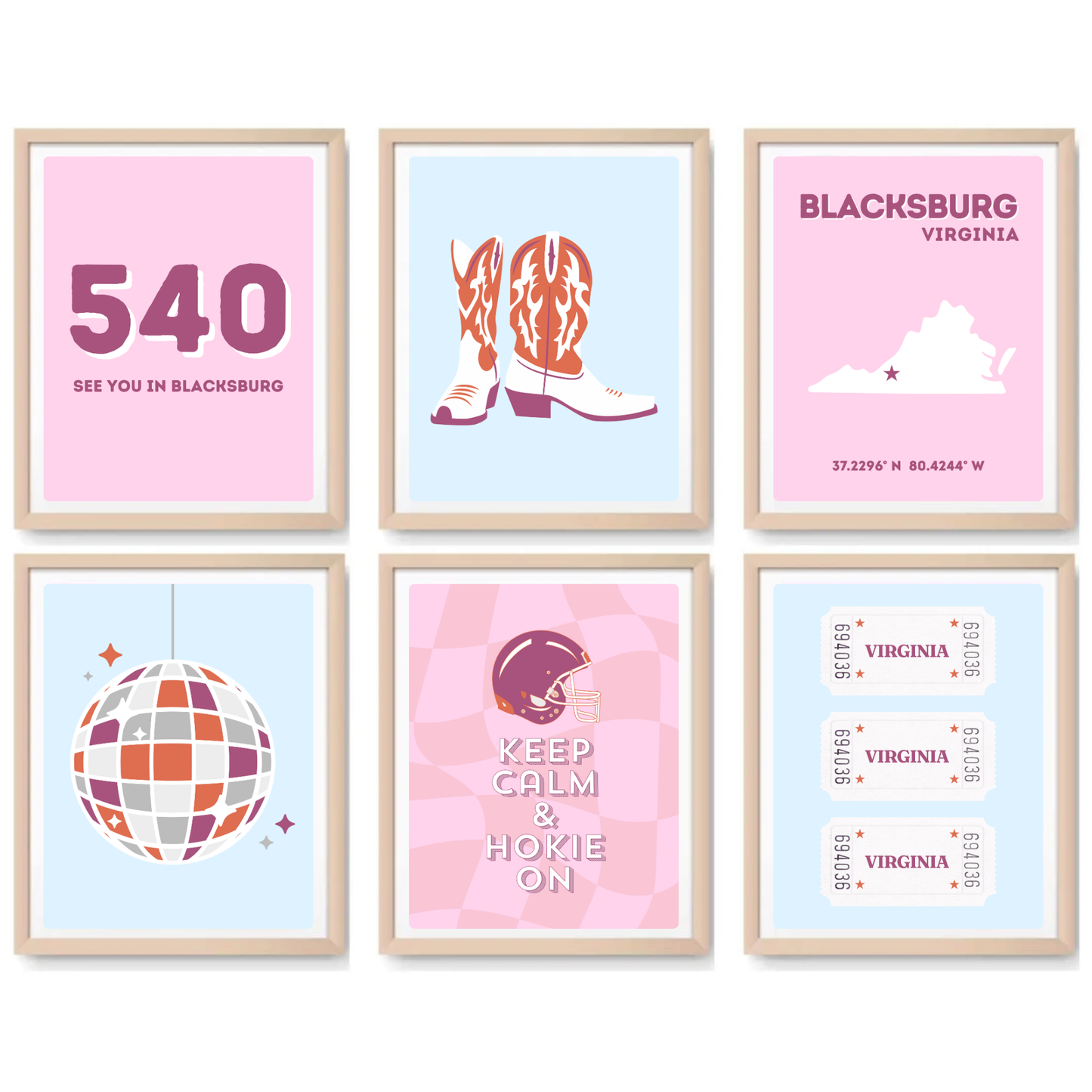 Virginia Tech inspired Digital Prints - Set of 6