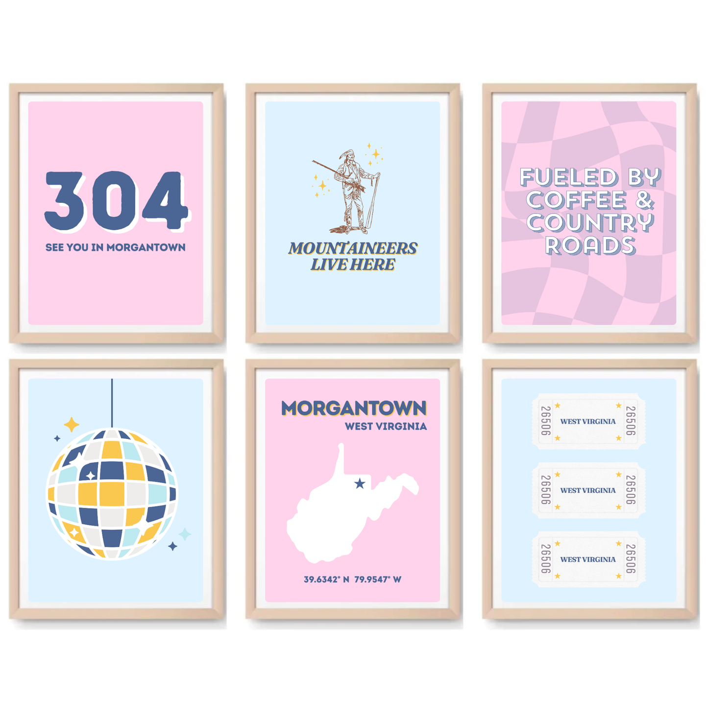 WVU inspired Digital Prints - Set of 6