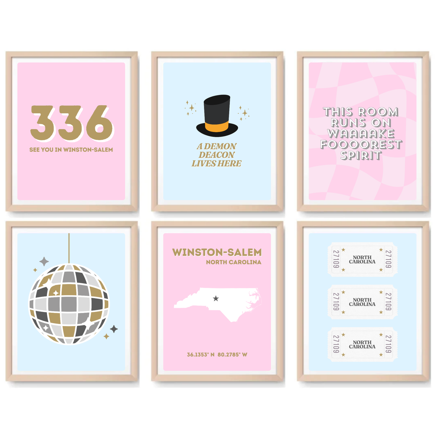 Wake Forest inspired Digital Prints - Set of 6