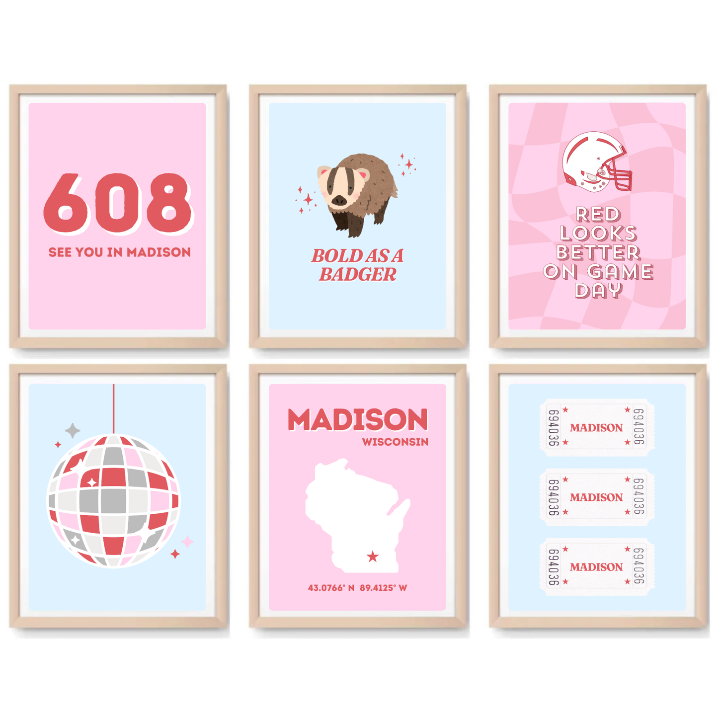 Wisconsin-Madison inspired Digital Prints - Set of 6