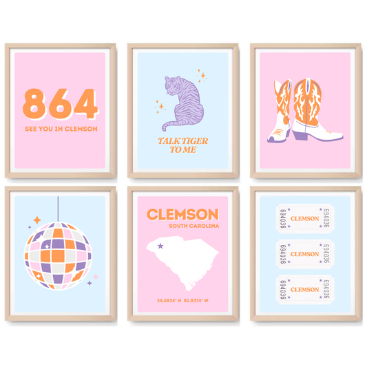 Clemson inspired Digital Prints - Set of 6