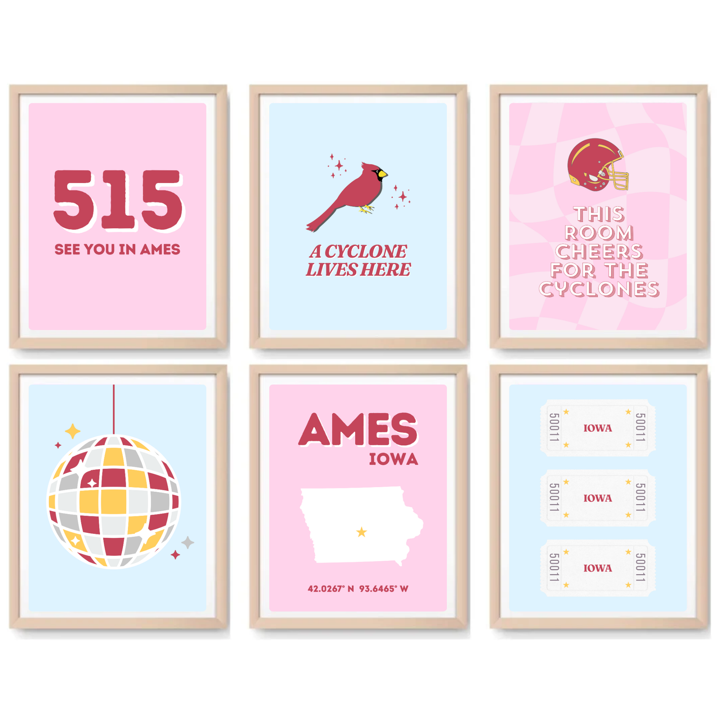 Iowa State inspired Digital Prints - Set of 6