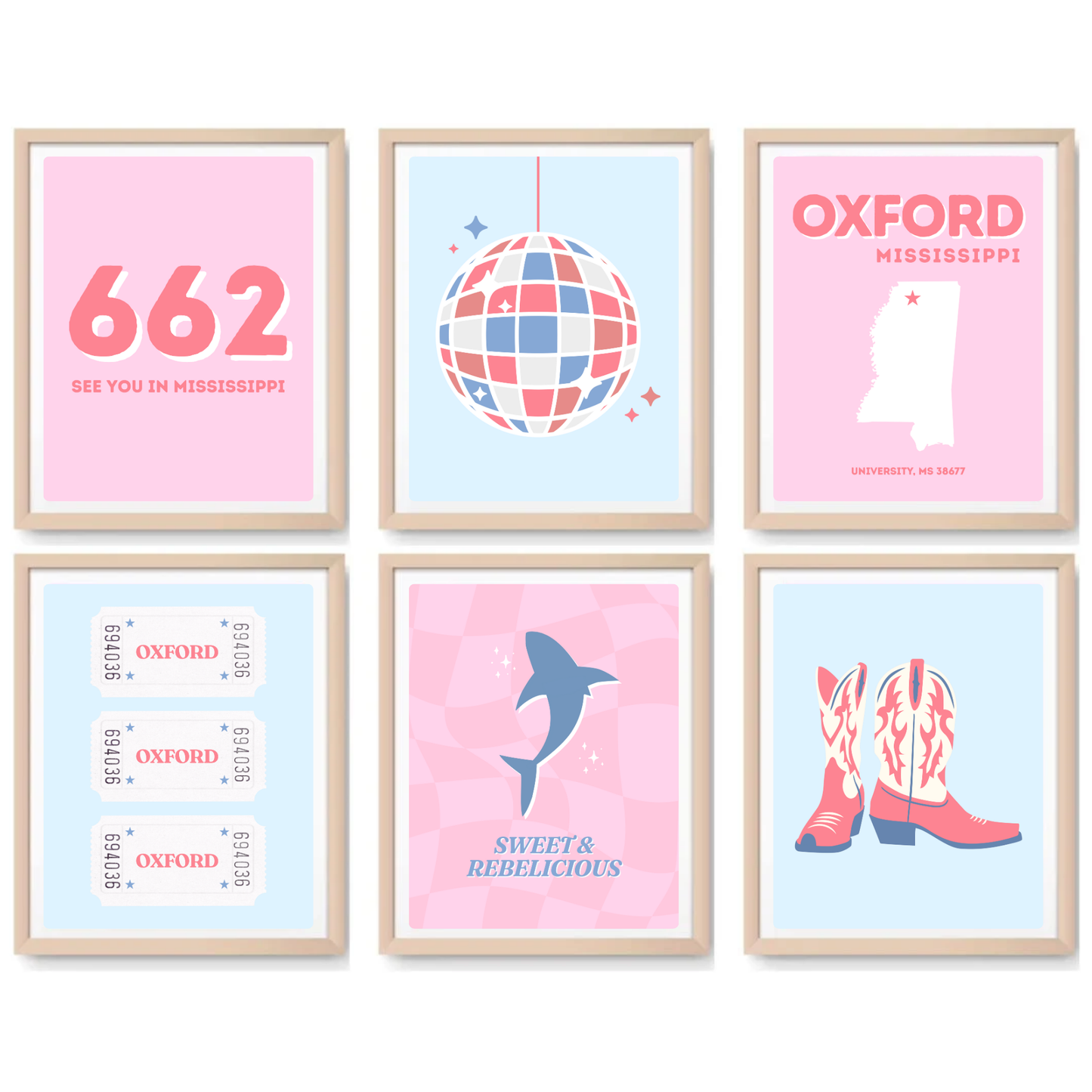 Ole Miss Inspired Digital Prints - Set of 6