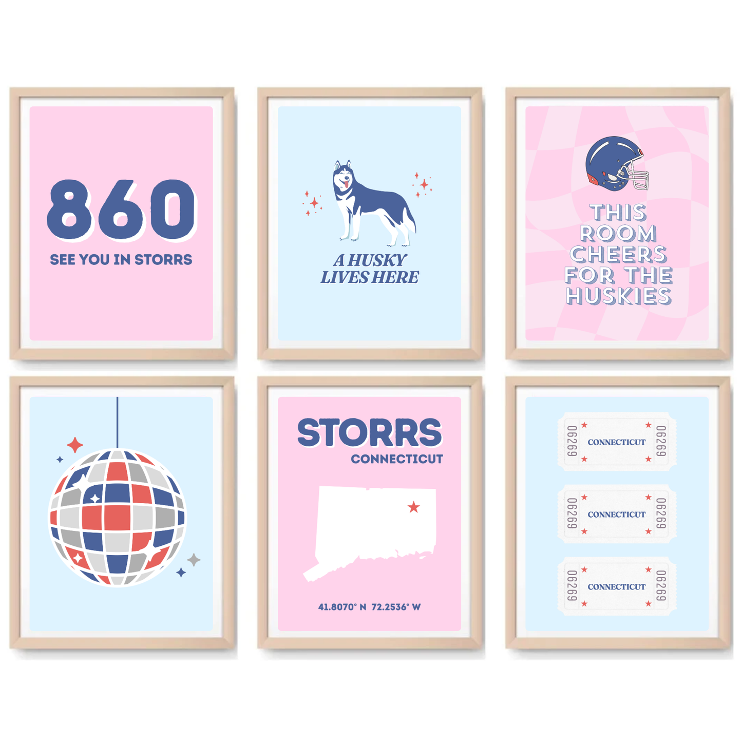 UCONN inspired Digital Prints - Set of 6